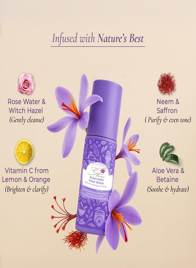 Saffr'n Ayurvedic Face Wash with Witch Hazel, Saffron ext.,Lemon ext., Rose water, Orange ext., Aloevera, Cucumber ext. | Powered by Niacinamide, Vitamin C, Retinol, Allantoin & Betaine hydrate | 3.38 fl oz. - Image 3